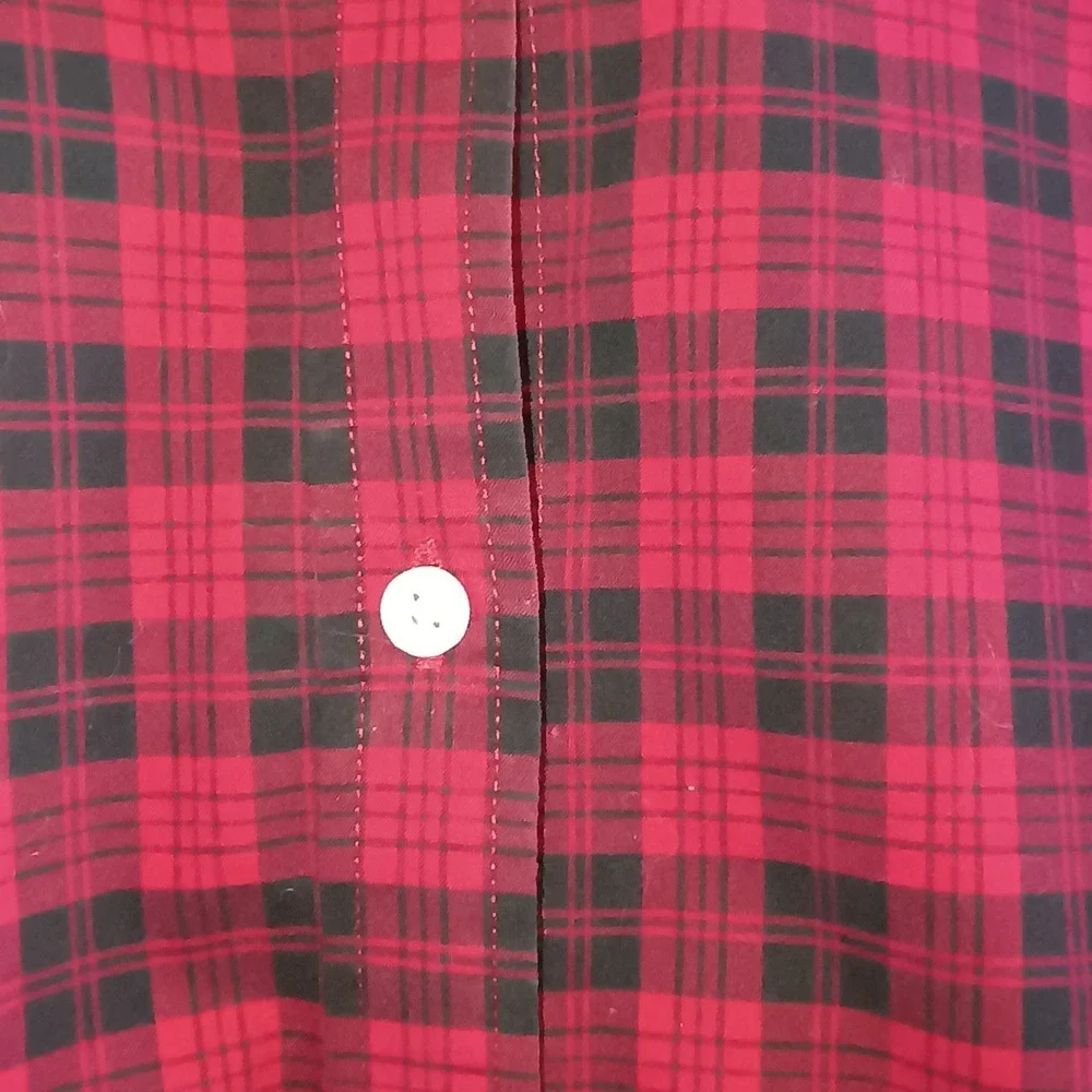 CHAPS Mens Plaid Long Sleeve Button Down Shirt Red Black XL No Iron‎ - Picture 12 of 13